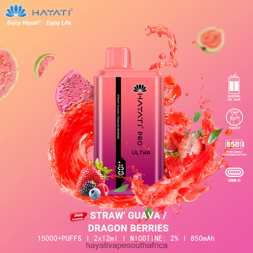 Hayati Vape Flavours - Hayati Pro Ultra Disposable 15000 Puffs Strawberry Guava/Dragon Berries 46222V224
