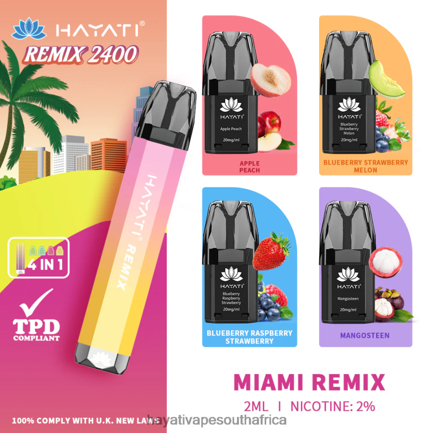 Hayati Vape Near Me - Hayati Remix Prefilled Pod System 2400 Puffs Miami Remix 46222V56
