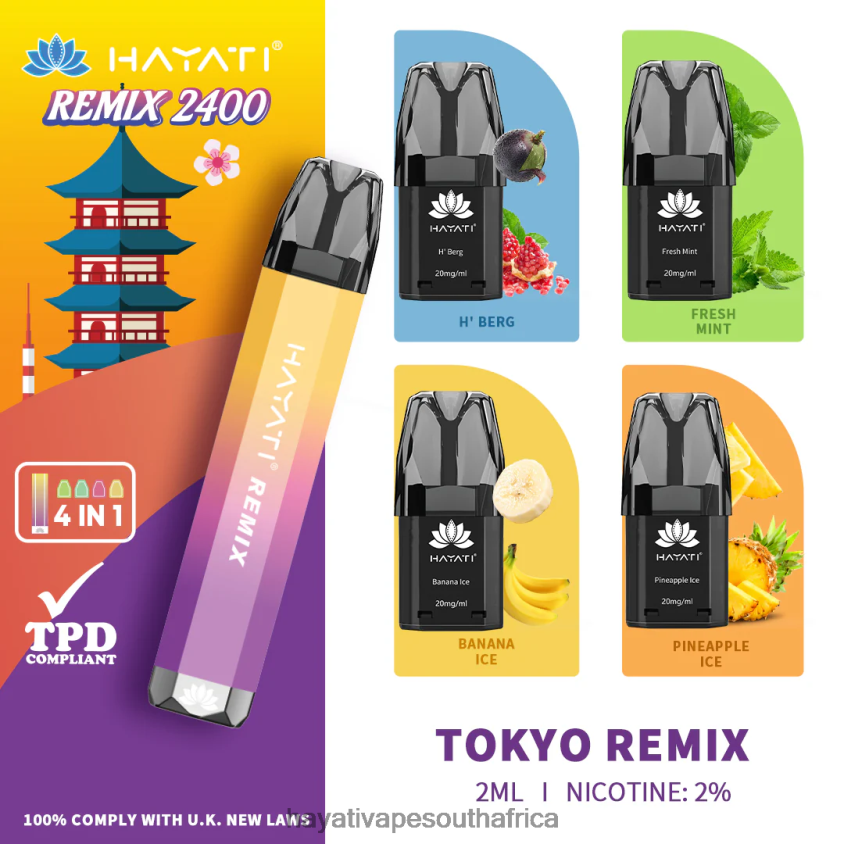 Hayati Vape Shop - Hayati Remix Prefilled Pod System 2400 Puffs Tokyo Remix 46222V58