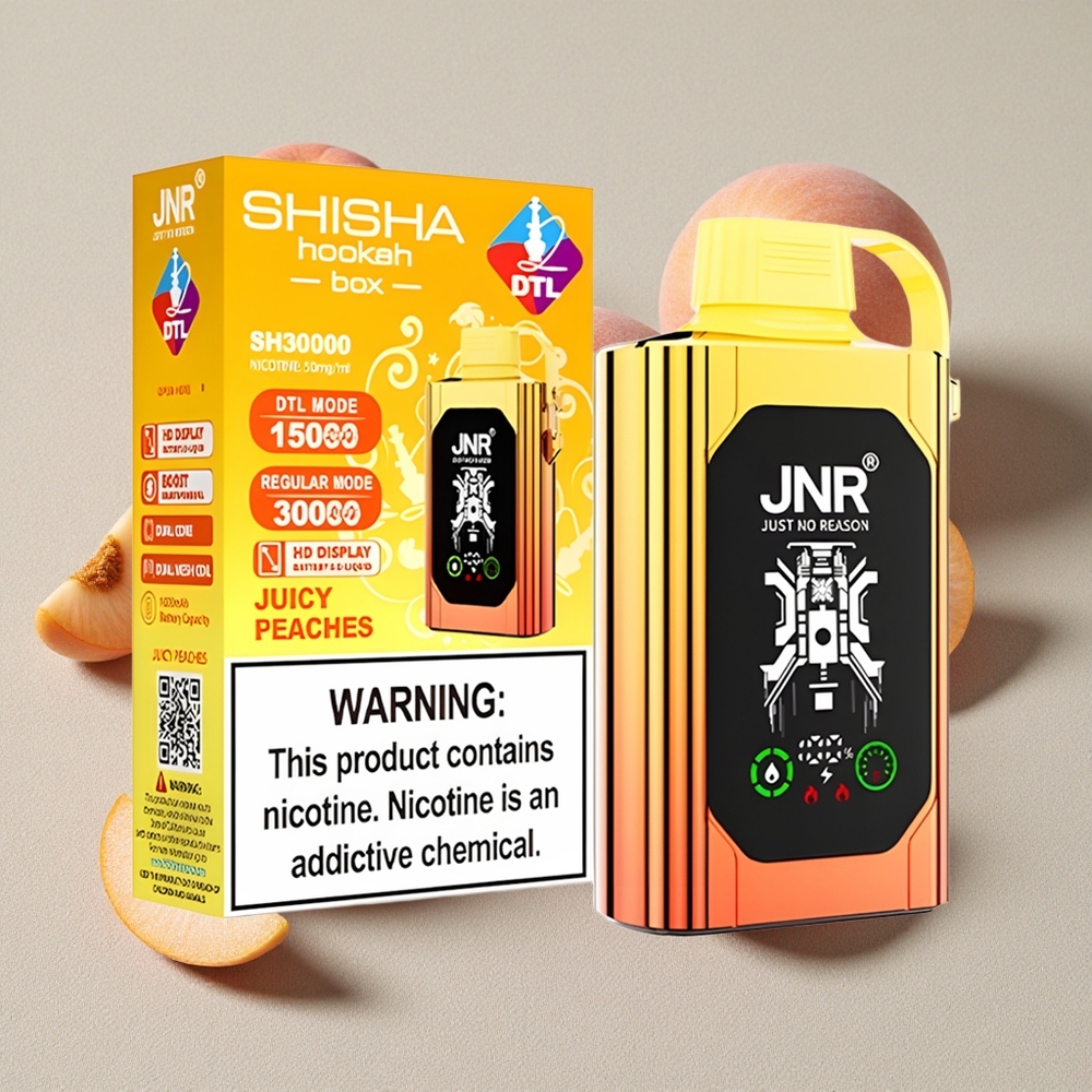 Juicy Peaches JNR Shisha Hookah Box 20500 Puffs Disposable Vape Dual Mesh Coil
