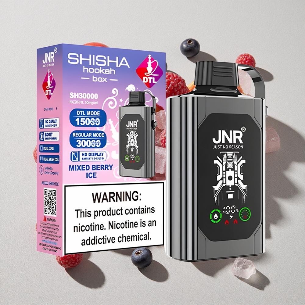 Mixed Berry Ice JNR Shisha Hookah Box 20500 Puffs Disposable Vape HD Display