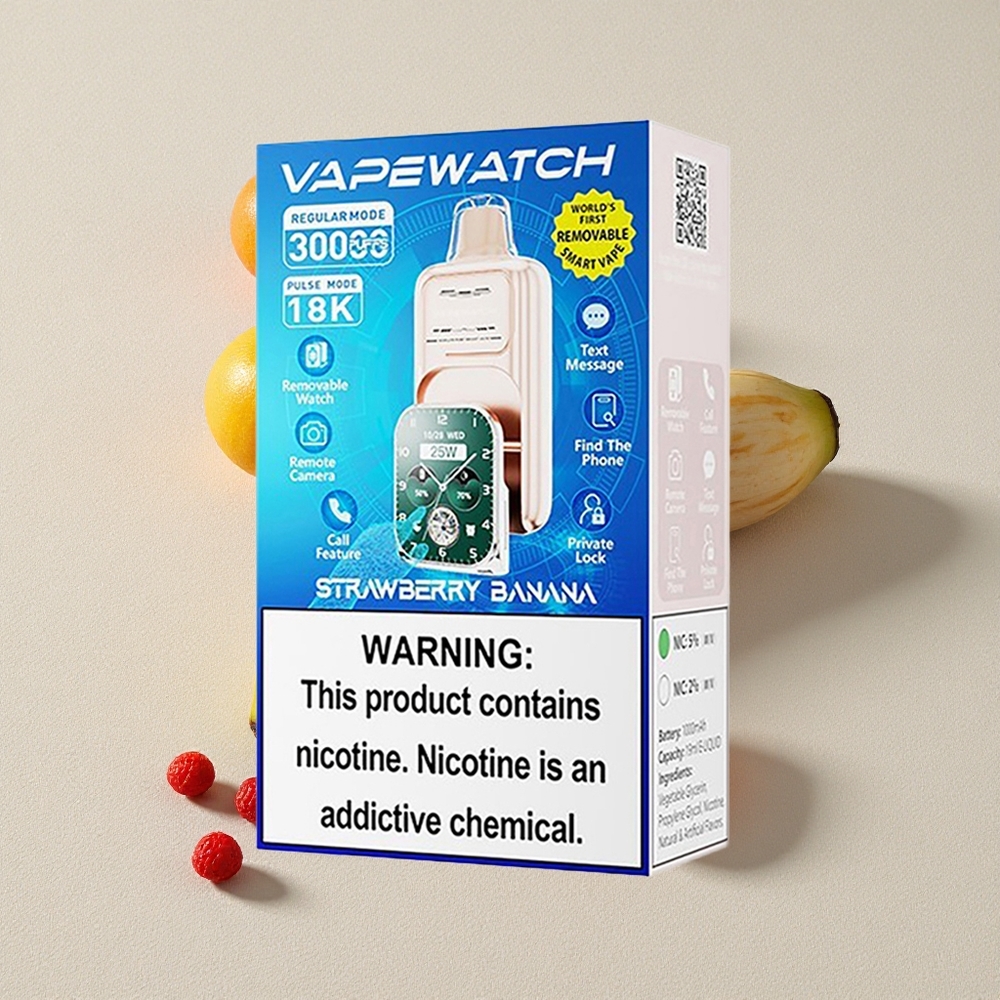 Strawberry Banana JNR VapeWatch 30000 Puffs Dual Mesh Coil