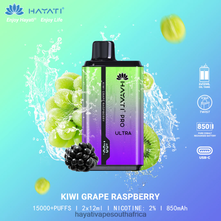 Hayati Cape Town - Hayati Pro Ultra Disposable 15000 Puffs Kiwi Grape Raspberry 46222V202