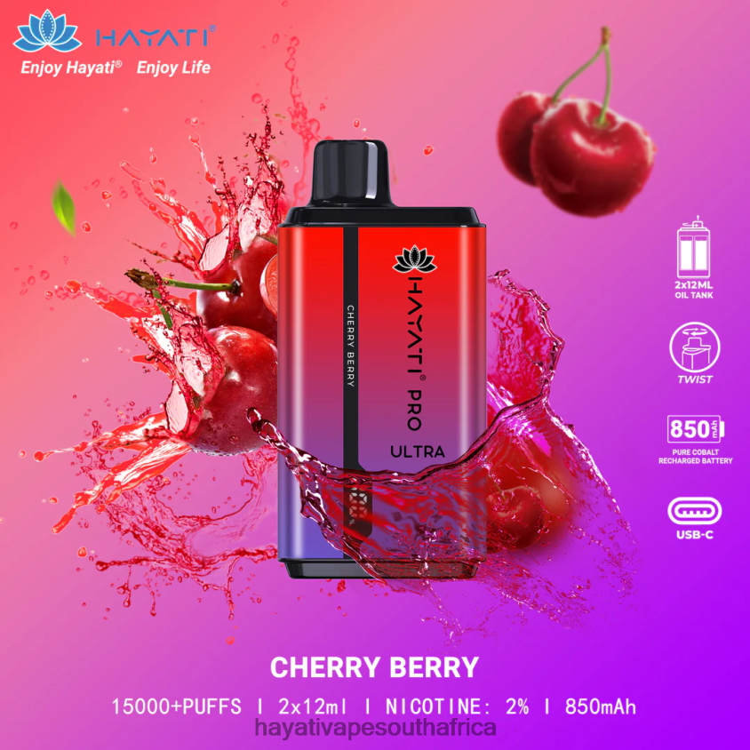 Hayati Store South Africa - Hayati Pro Ultra Disposable 15000 Puffs Cherry berry 46222V199