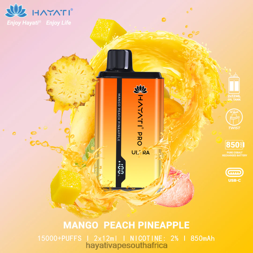Hayati Vape Flavours - Hayati Pro Ultra Disposable 15000 Puffs Mango Peach Pineapple 46222V204