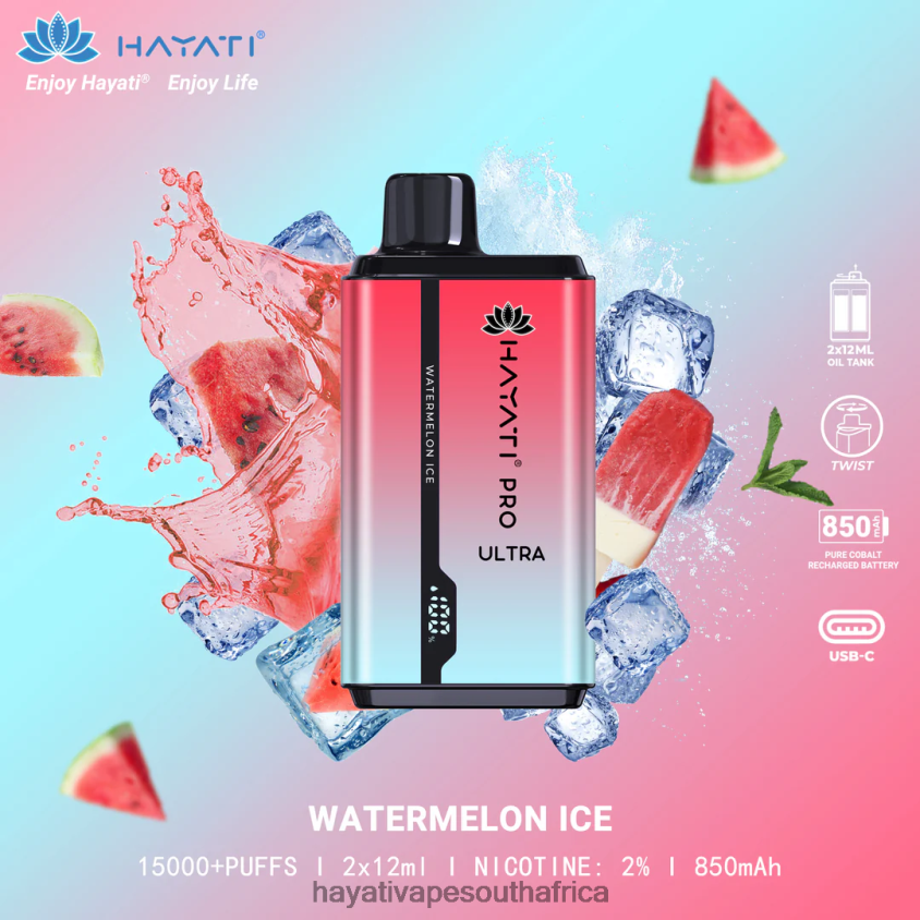 Hayati Vape Flavours - Hayati Pro Ultra Disposable 15000 Puffs Watermelon Ice 46222V214