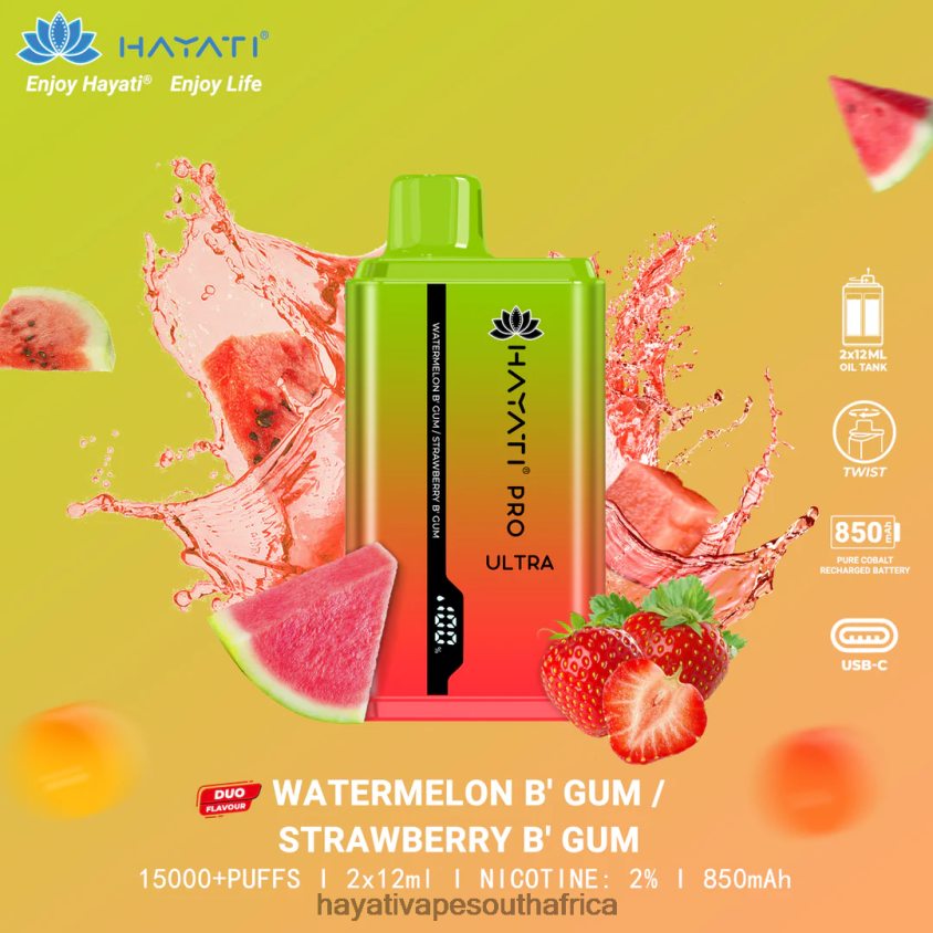 Hayati Vape Review - Hayati Pro Ultra Disposable 15000 Puffs Watermelon Bubblegum/Strawberry Bubblegum 46222V227