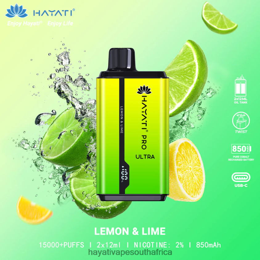 Hayati Vape South Africa - Hayati Pro Ultra Disposable 15000 Puffs Lemon & Lime 46222V203