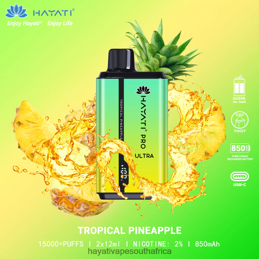 Hayati Vape South Africa - Hayati Pro Ultra Disposable 15000 Puffs Tropical Pineapple 46222V213